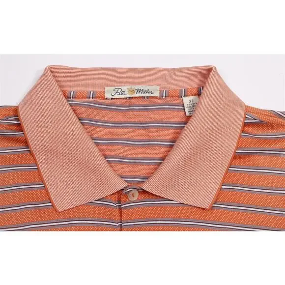 Peter Millar The Broadmoor Golf Club Orange Striped Cotton Polo Shirt Men's XL - Picture 6 of 7
